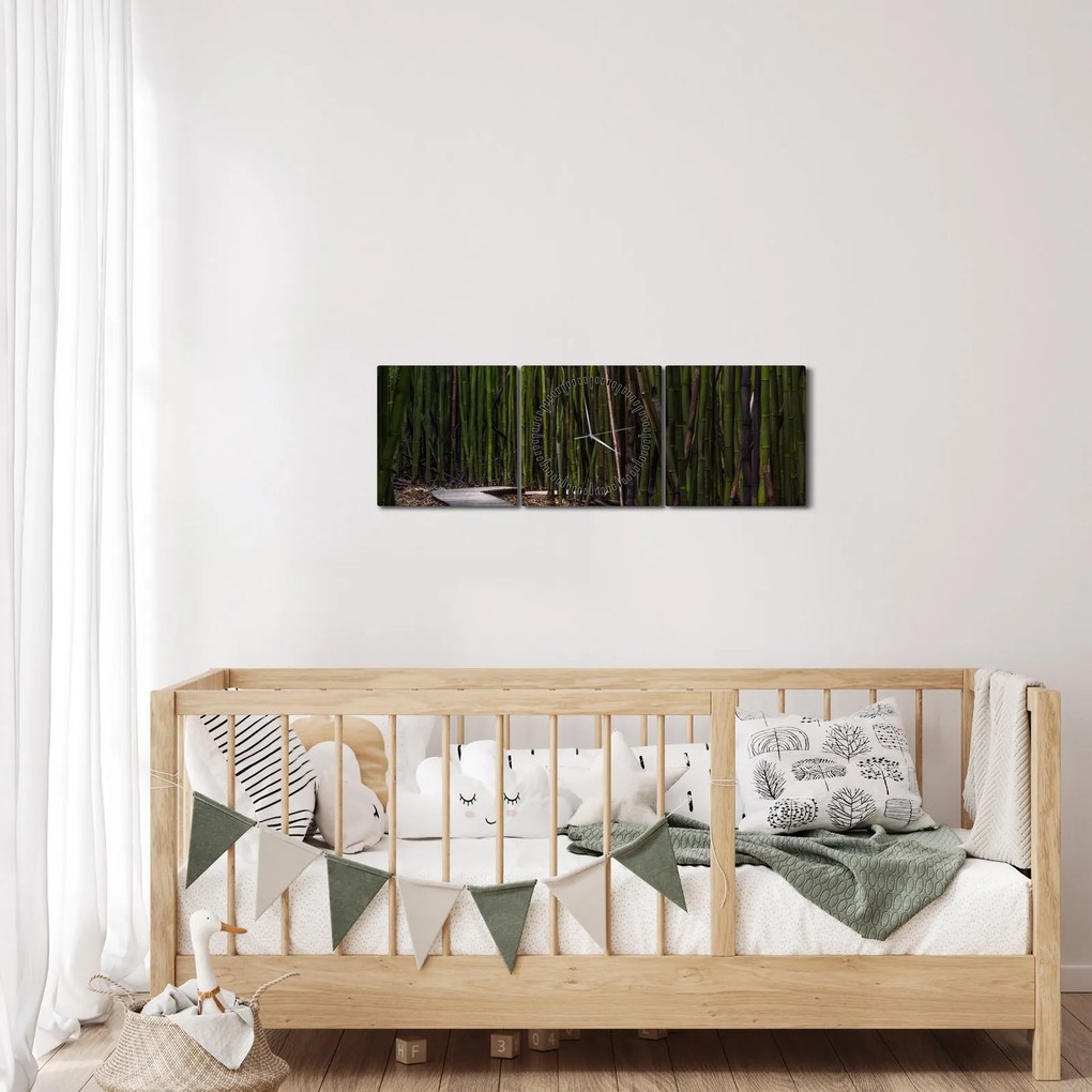 Obraz - Wśród bambusów (z zegarem) (90x30 cm)