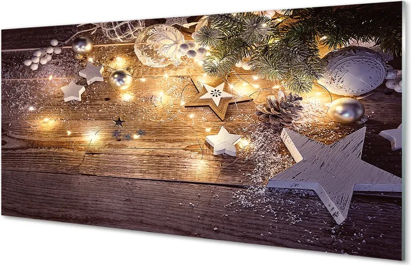 Panel szklany do Kuchni Świąteczny Blask Lampek i Szyszek
