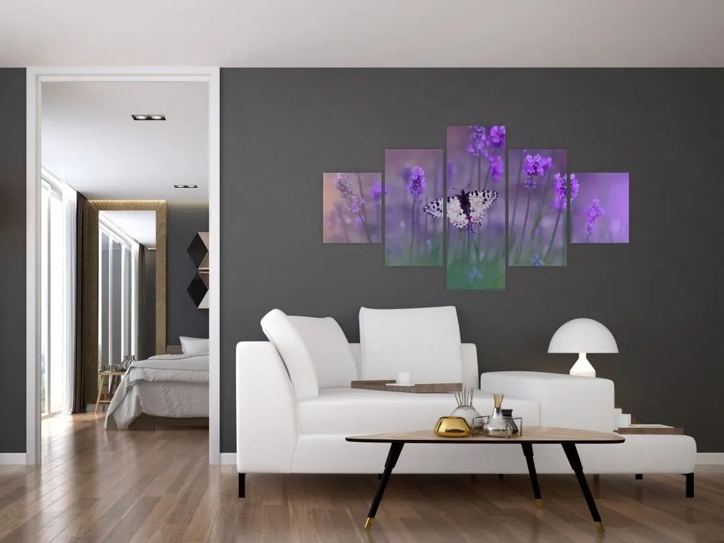 Obraz - Motyl w lawendach (125x70 cm)