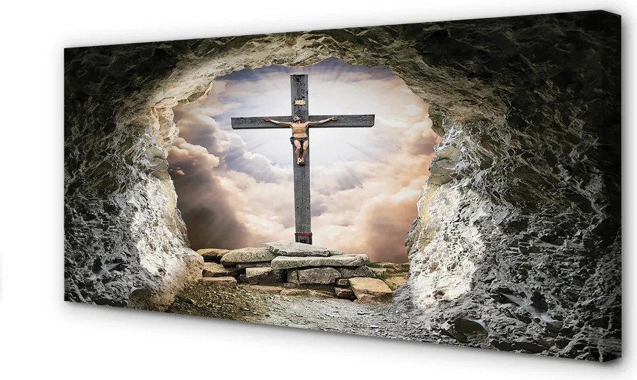 Obraz canvas na ścianę Jaskinia, Krzyż, Światło i Jezus