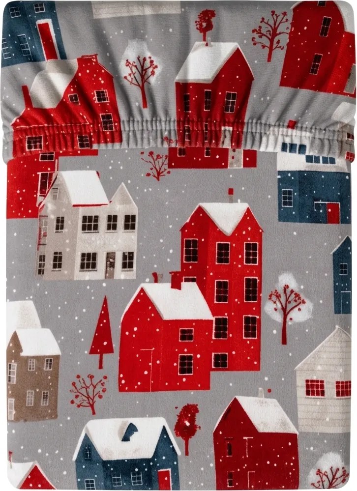 PrzytulneMieszkanie.pl Prześcieradło z mikrofibry WINTER COTTAGE szare 180x200 cm