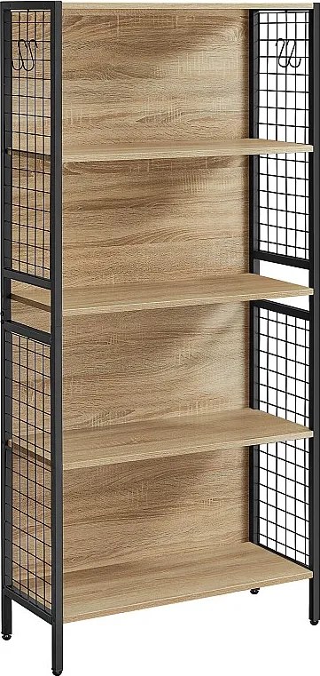 Regał Valora – 4-półkowy, dąb sonoma, z czarną stalową ramą