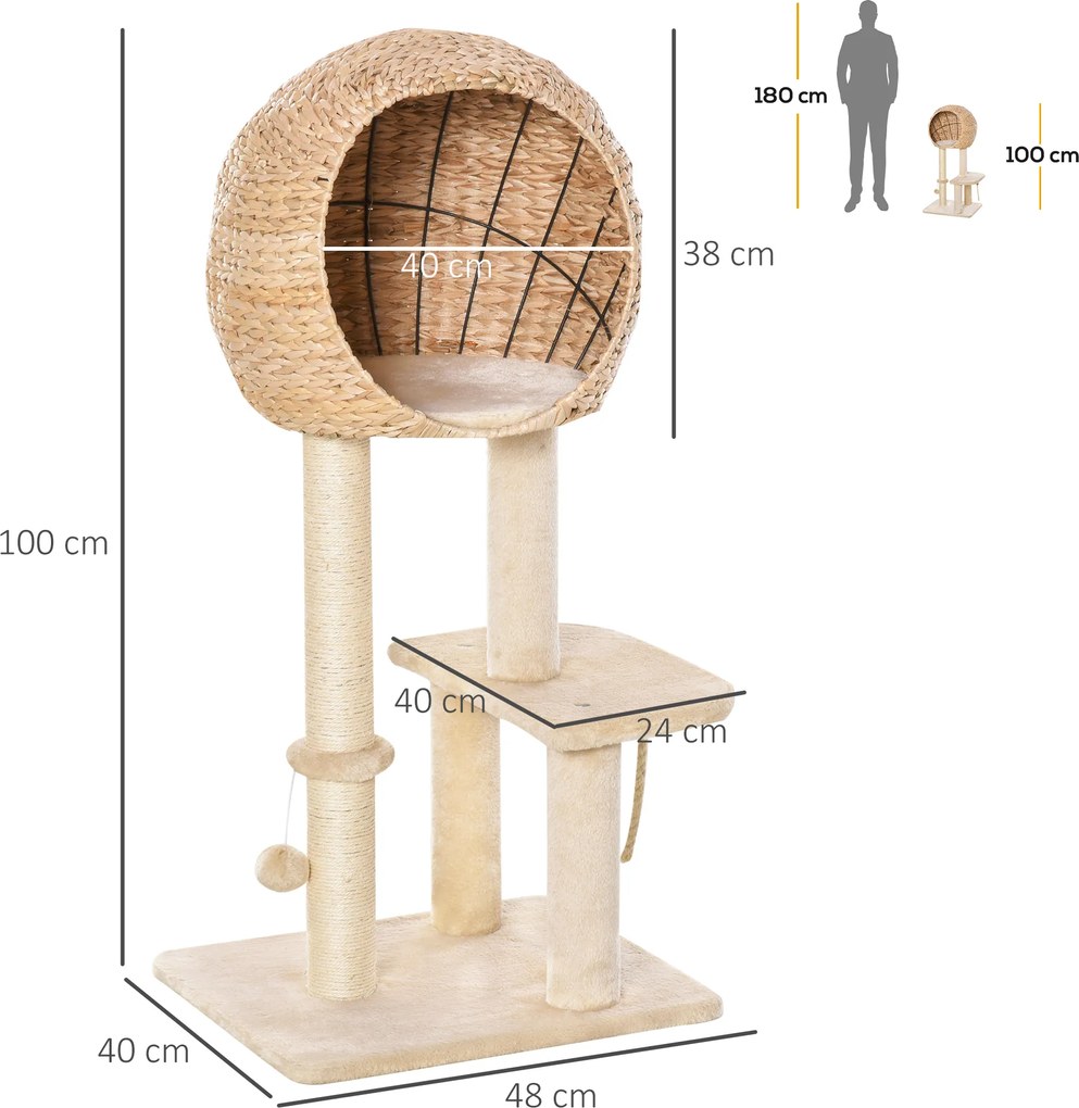 PawHut Drapak dla kota Drapak do ostrzenia pazurów dla kotków Meble z jaskinią dla kota sizal miękki plusz beżowy