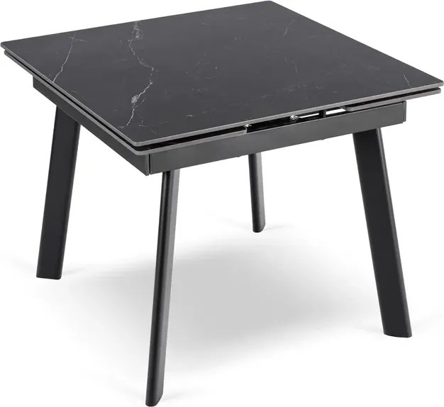 Stół Rozkładany Kwadratowy LARES 90-150 cm Ceramiczny Czarny Marmur/Czarny Loft