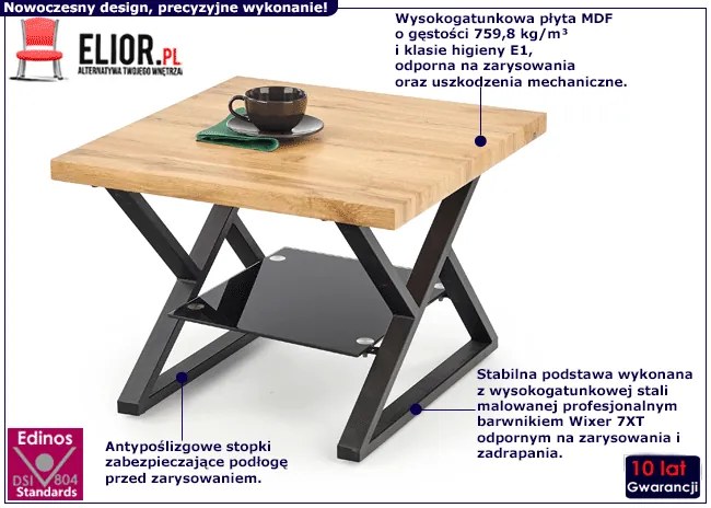 Kwadratowa ława w stylu industrialnym Carry - Dąb naturalny
