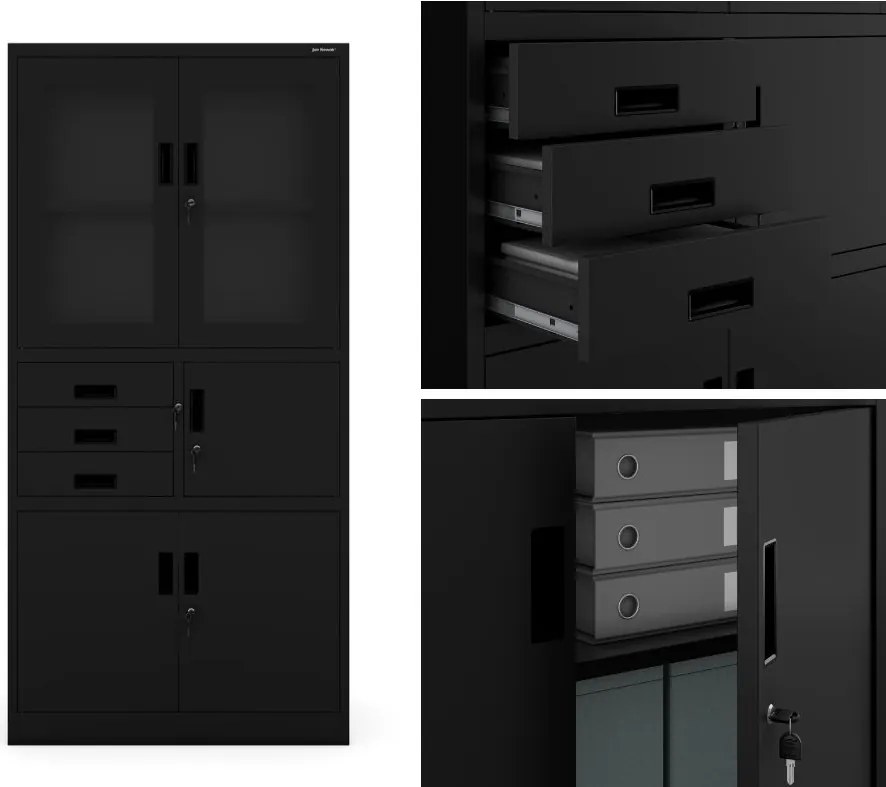 Biurowa szafa aktowa z sejfem Filip 90x40x185 cm, czarna
