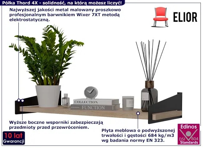 Półka ścienna w stylu industrialnym czarny + dąb sonoma - Mizu 4X