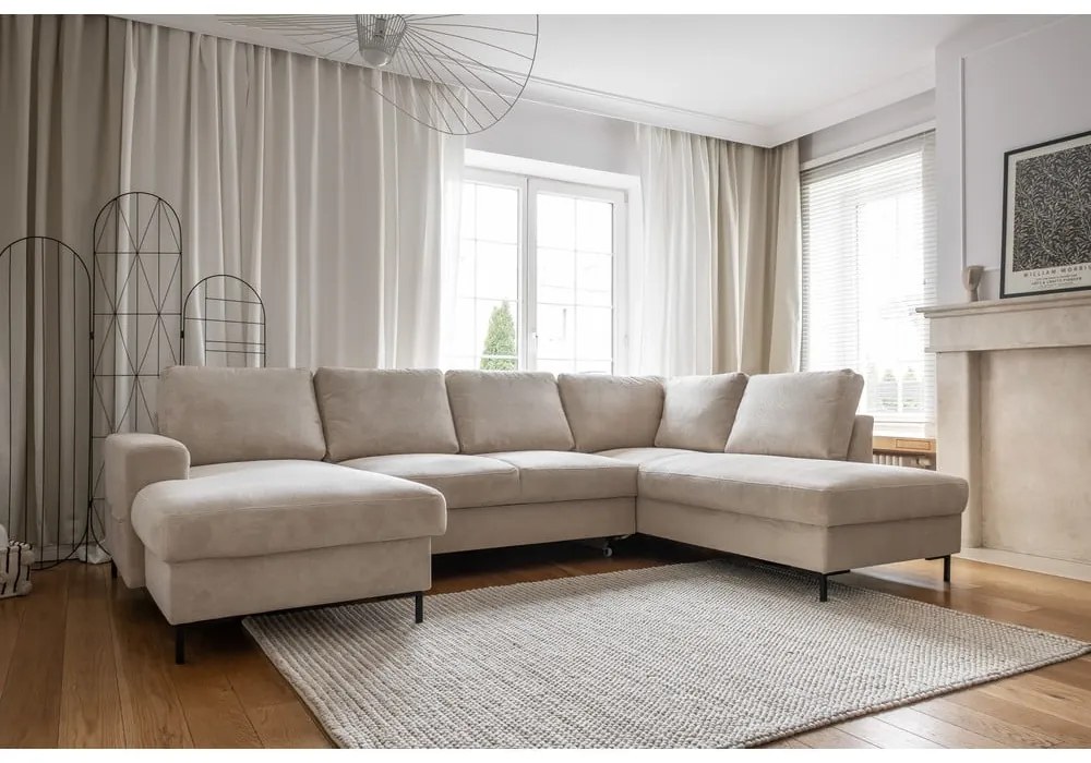 Beżowy sztruksowy rozkładany narożnik (prawostronny) Lofty Lilly – Miuform