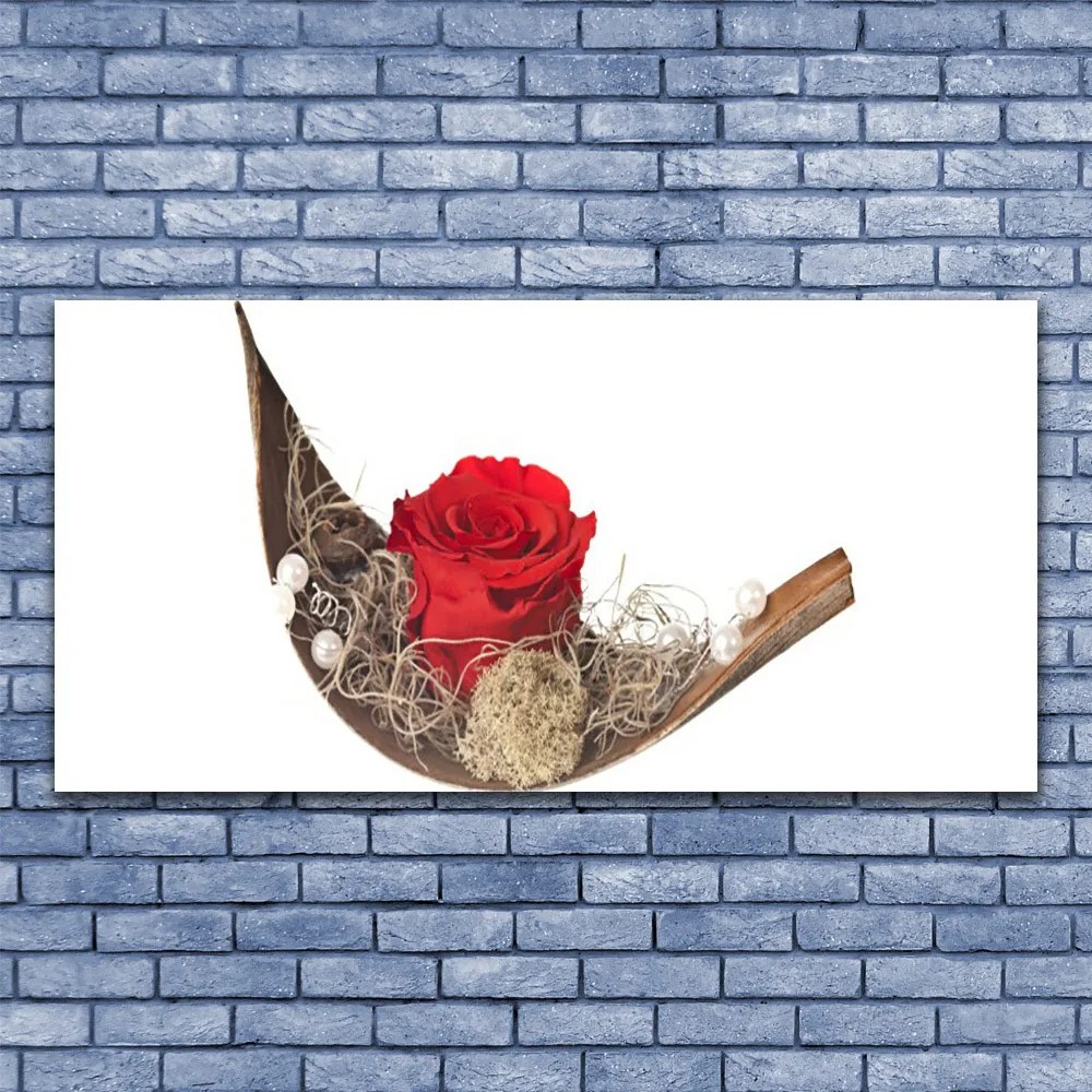 Obraz canvas Czerwona Róża w Kroplach Rosy