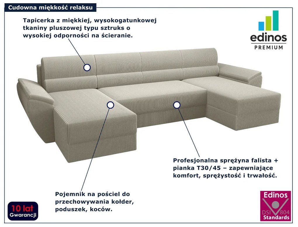 Beżowy narożnik w kształcie U z pojemnikiem K7-N80