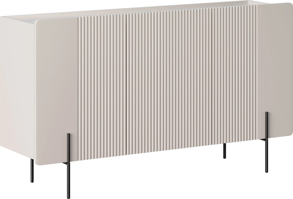 Komoda Malmi 150 cm trzydrzwiowa - kaszmir / crema bianca / czarne nóżki