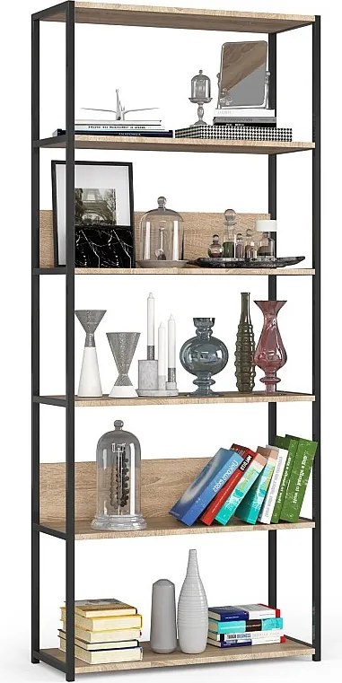 Regał industrialny AKORD metalowy Czarny Dąb Sonoma 80x32x192 cm