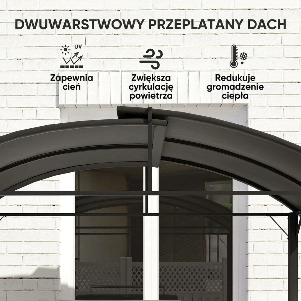 Outsunny Pawilon Grillowy, 2 Boczne Półki, Haki, Rama ze Stali, 1,1 x 2,3m, Ciemnoszary