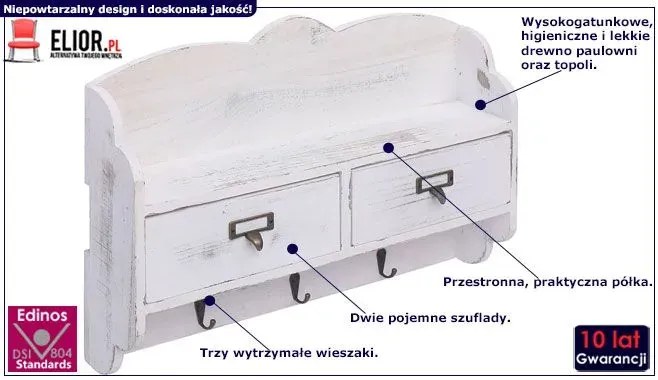 Wieszak Ścienny Biały Z Szufladami C0-H29