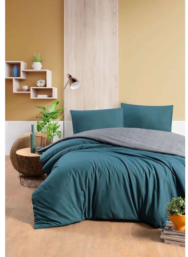 Morsko-szara bawełniana pościel jednoosobowa z prześcieradłem 160x220 cm – Mila Home