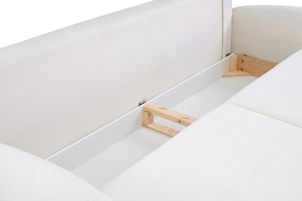 Masseno Sofa AGIO z funkcją spania i pojemnikiem na pościel, Rozkładana sofa - Kremowy, RUN AGAIN 01