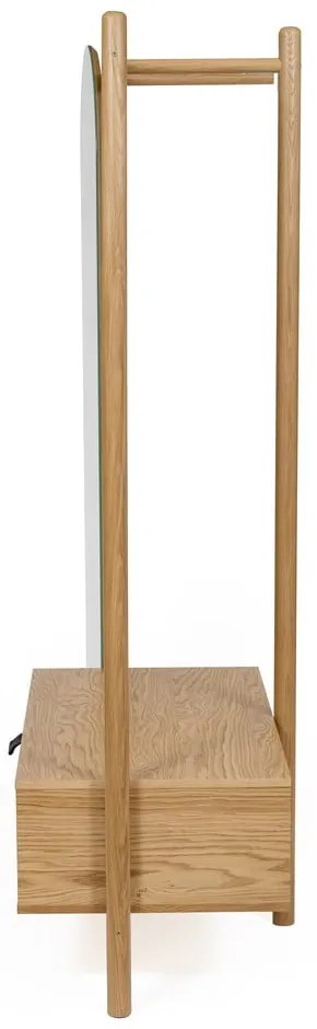 Wieszak do przedpokoju z drewna dębowego z lustrem Woodman Tripod