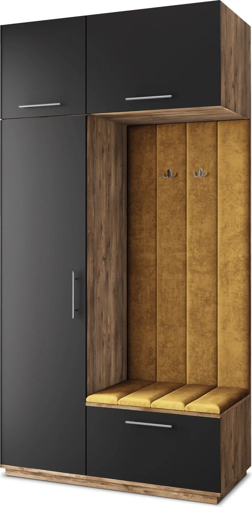 Masseno Garderoba REMA 120/240/60 cm Nowoczesna Szafa do Przedpokoju Dąb lefkas, MONOLITH 48 (Żółty)