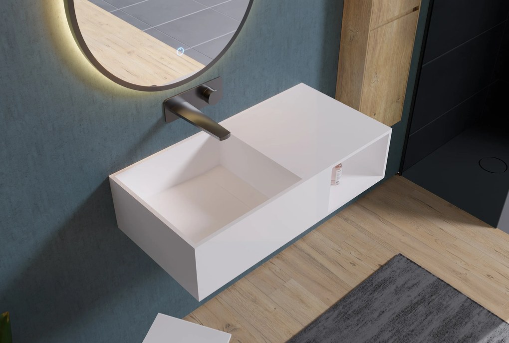 Umywalka ścienna PB2037 z odlewu mineralnegoBiały mat - 80 x 40 x 20 cm
