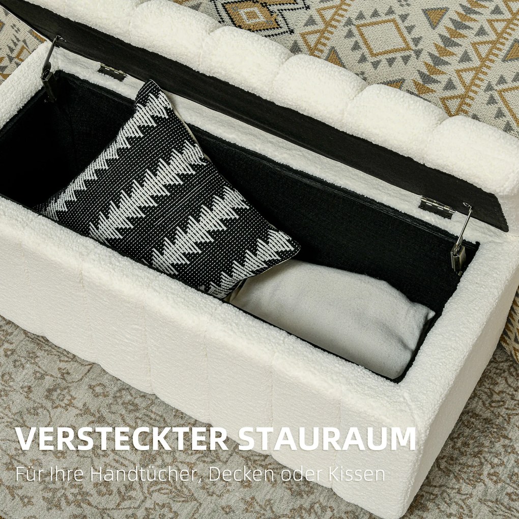 HOMCOM Tapicerowana ławka do sypialni z miejscem do przechowywania, wytrzymała do 120kg, 102x45x46cm, Kremowobiały