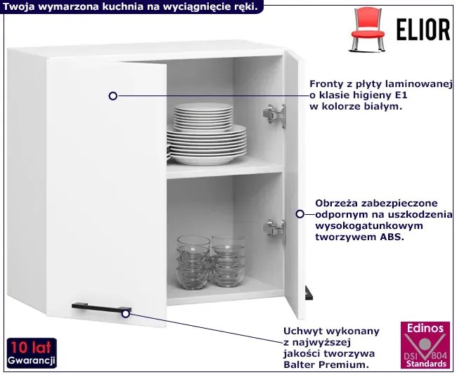 Biała górna szafka kuchenna z podwójnym frontem 60 cm Zisto