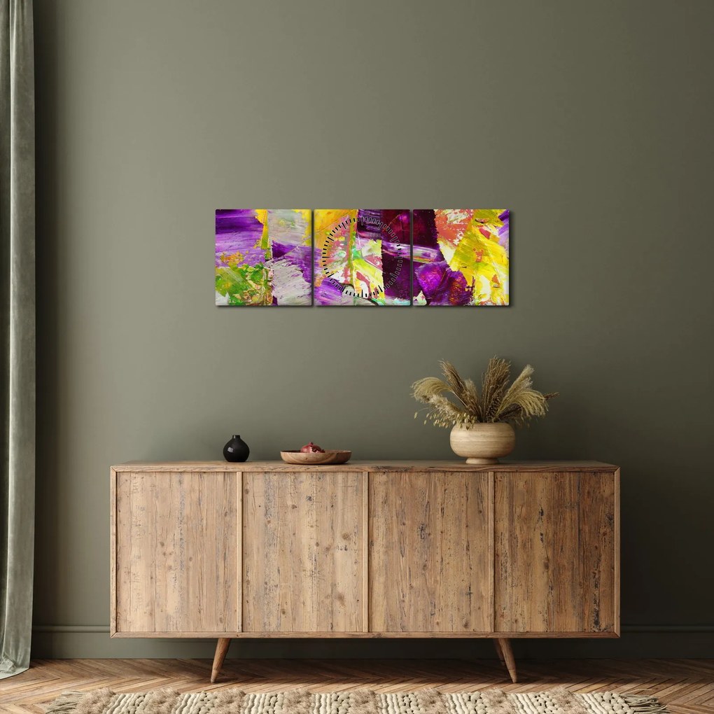 Obraz abstrakcji - malarstwo (z zegarem) (90x30 cm)