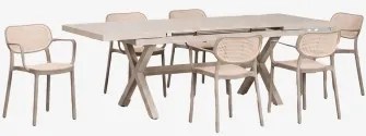 Zestaw Stołu Prostokątnego 180-240x90 Cm Rozkładanego Karena Oraz 6 Sztaplowanych Krzeseł Ogrodowych Z Podłokietnikami Omara Moka Brown - Sklum