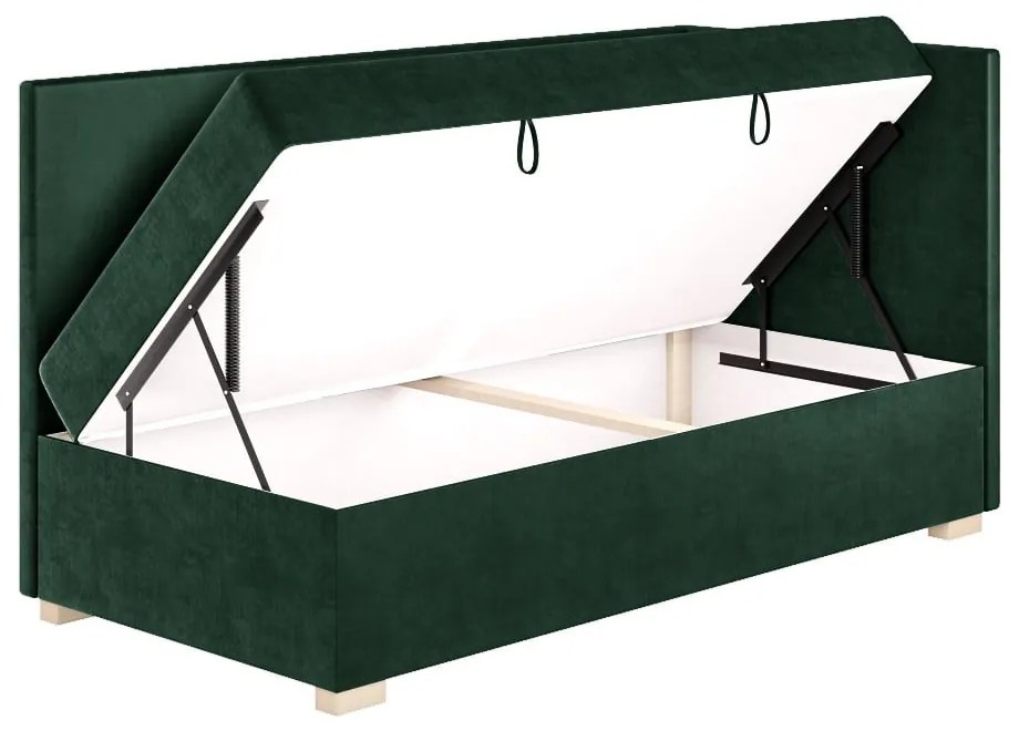Ciemnozielone narożne łóżko dziecięce ze schowkiem i materacem 90x200 cm Flexi – Ghado