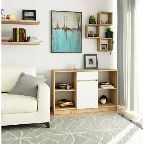 Skandynawska komoda dąb sonoma + biały E7-G29