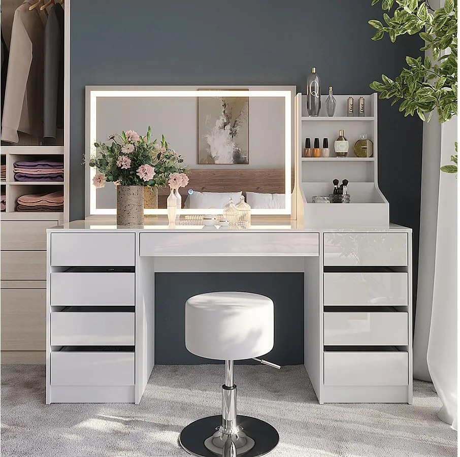 Stół do toalety biały/biały wysoki połysk 158.2x50.1x76 sherry