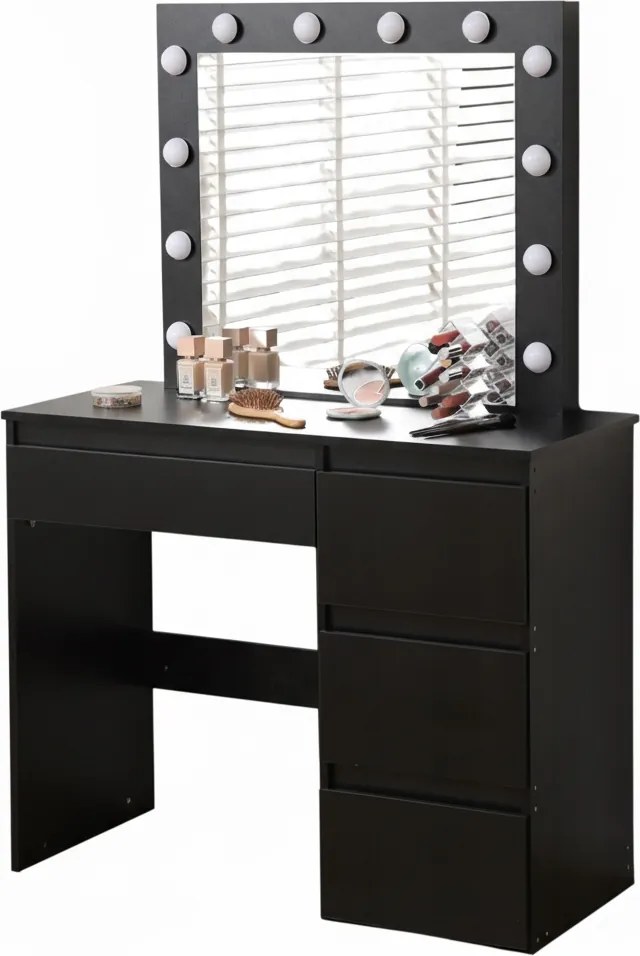 Toaletka z lustrem, oświetleniem i szufladami Claris DT06, czarna
