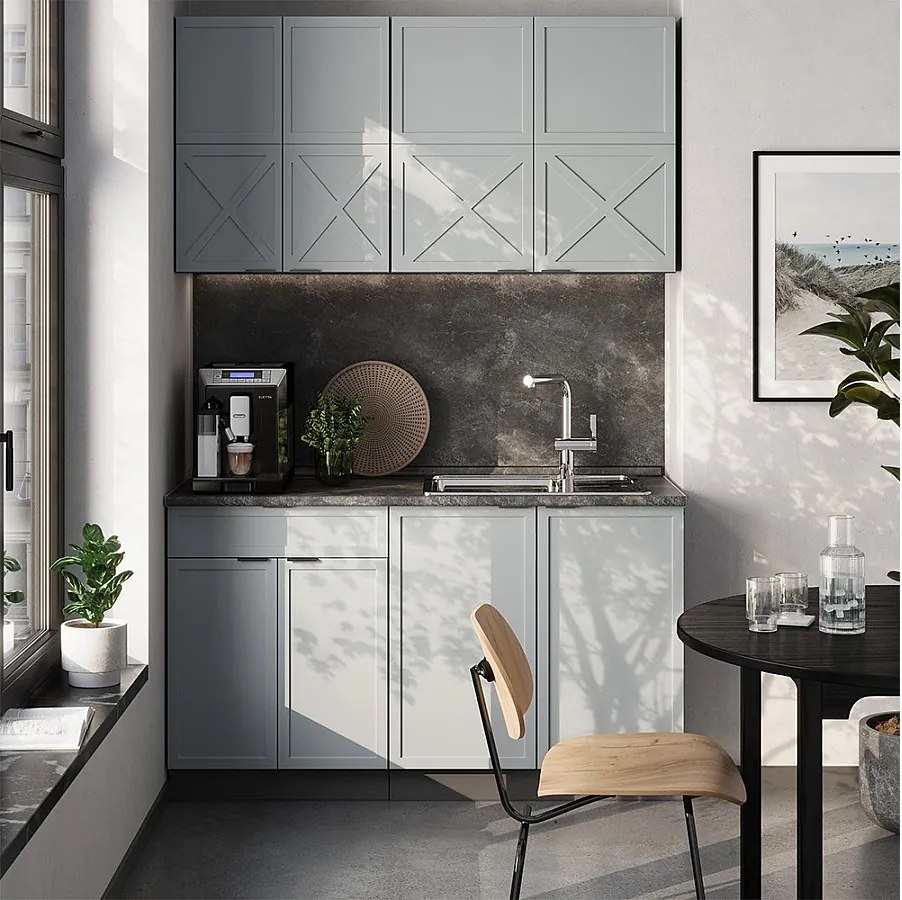 Pojedyncza kuchnia jasnoniebiesko-szary/antracytowy 140x46x81.6 fame-line