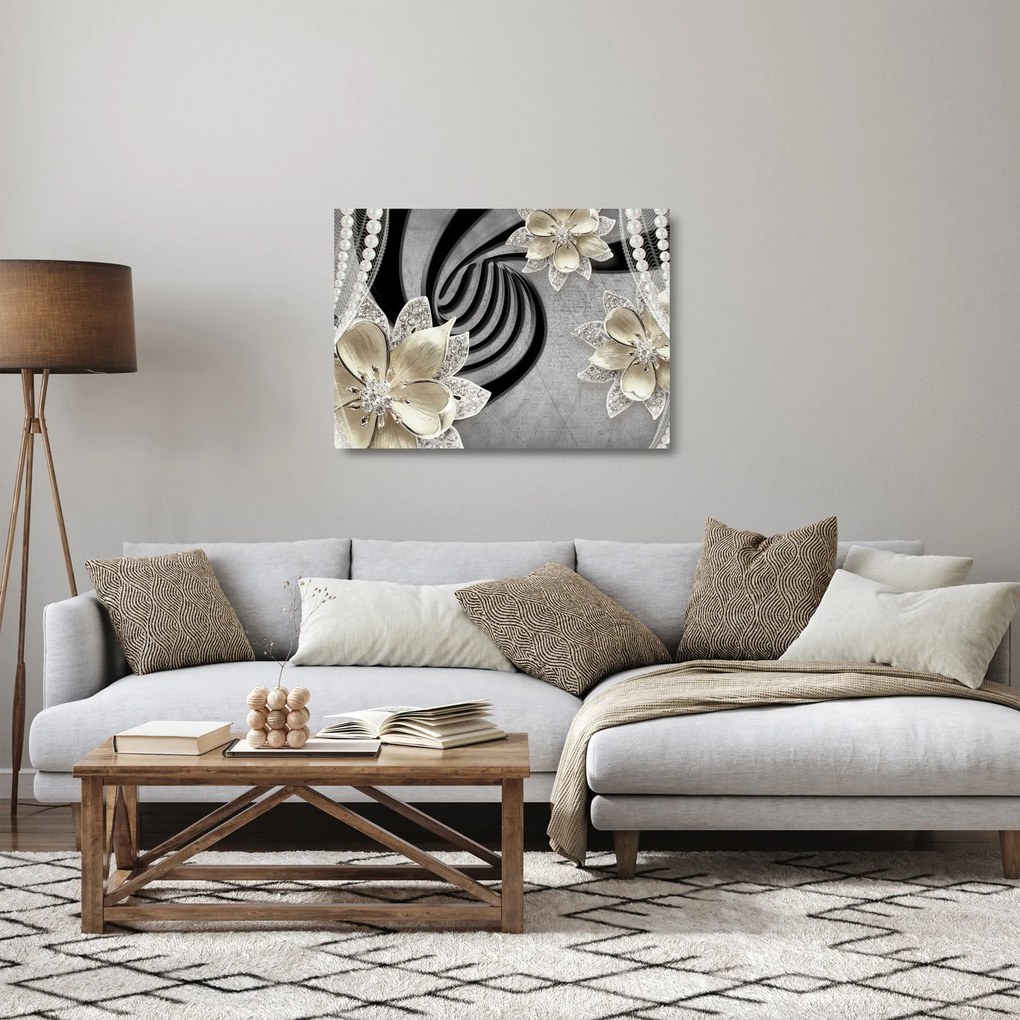Obraz na szkle - 3D złote kwiaty (70x50 cm)