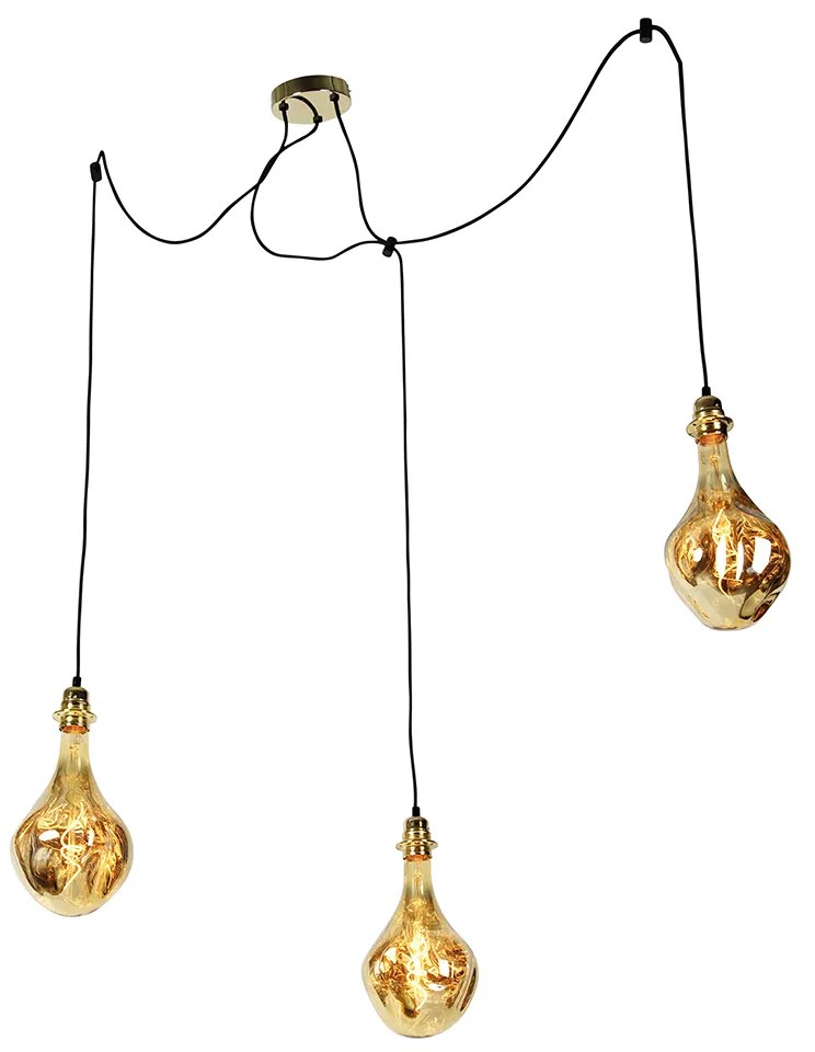Złota lampa wisząca 3-punktowa z diodami LED w kolorze złota, z możliwością ściemniania - Cava Luxe Nowoczesny Oswietlenie wewnetrzne