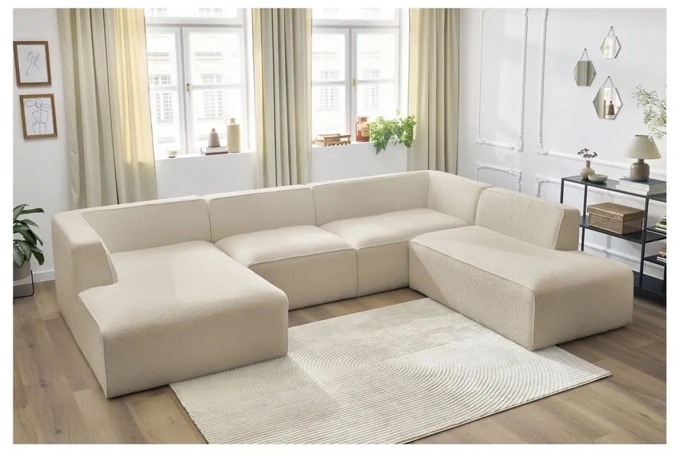 Beżowy narożnik modułowy z materiału bouclé (prawostronny/w kształcie litery U) Megeve – Bobochic Paris