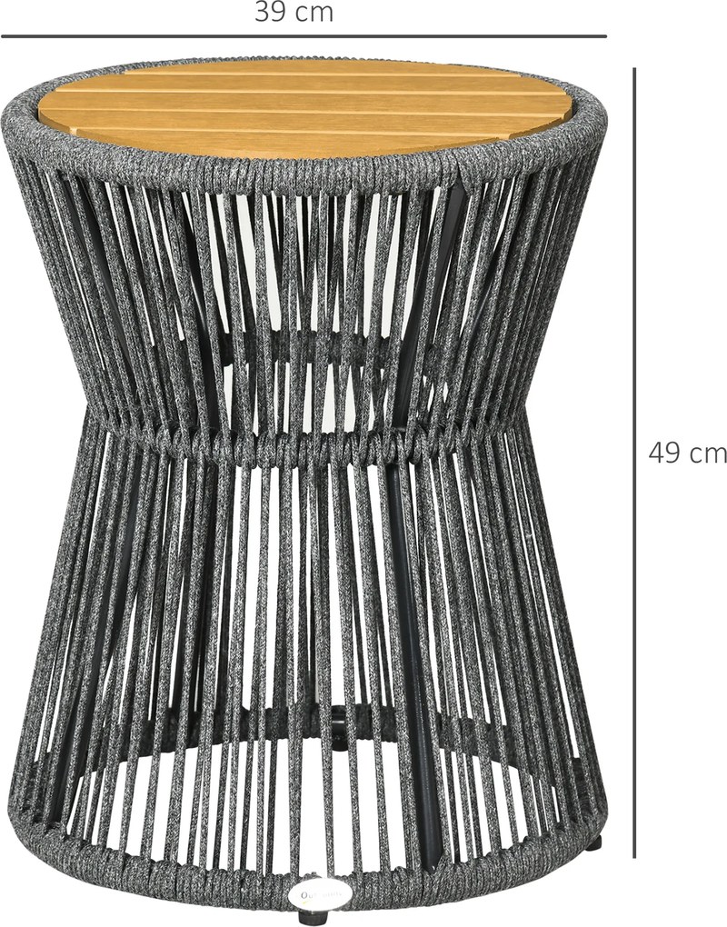 Outsunny Stół Ogrodowy Boho Rattan PE Odporny na Warunki Atmosferyczne Czarny Naturalny 39x39x49cm | Aosom PL