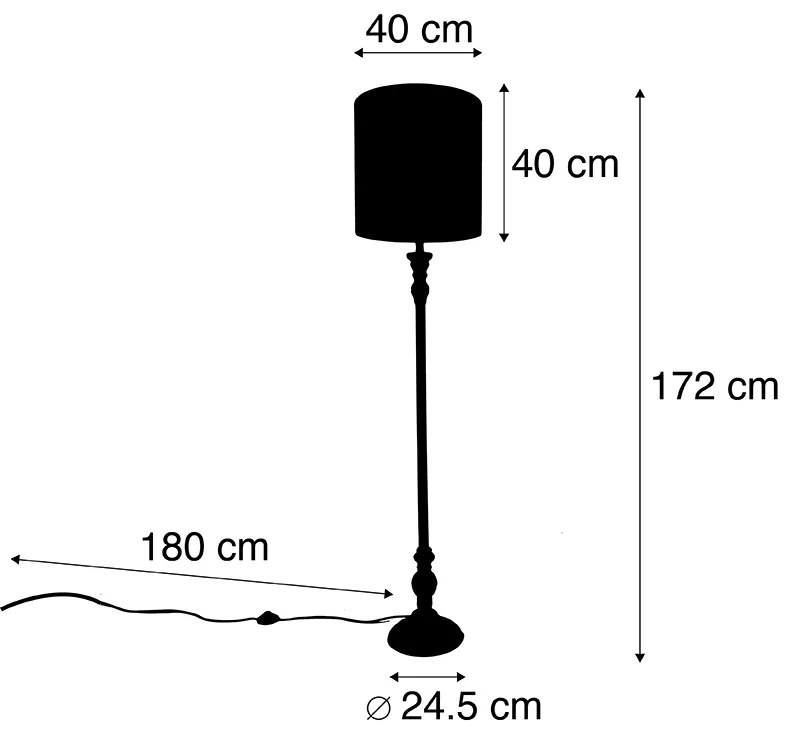 Klasyczna lampa podłogowa czarna klosz welurowy panterka 40cm - Classico klasyczny/Antyczny Oswietlenie wewnetrzne