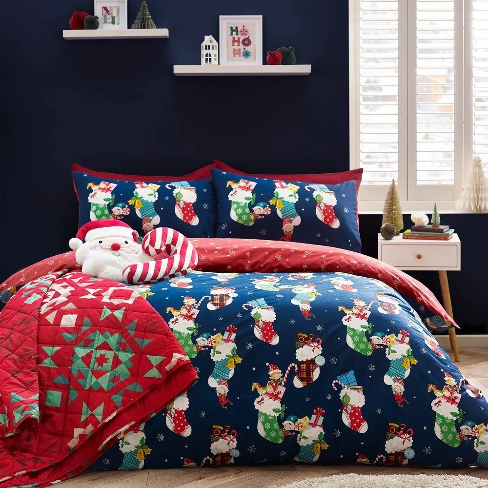 Czerwono-niebieska pościel dziecięca jednoosobowa 135x200 cm Christmas Elves – Catherine Lansfield