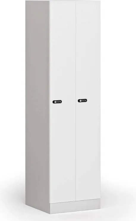 Szafka ubraniowa S1 wąska, 2-drzwiowa, 1850 x 500 x 500 mm, demontaż, zamek mechaniczny z kodem, drzwi laminowane, biała