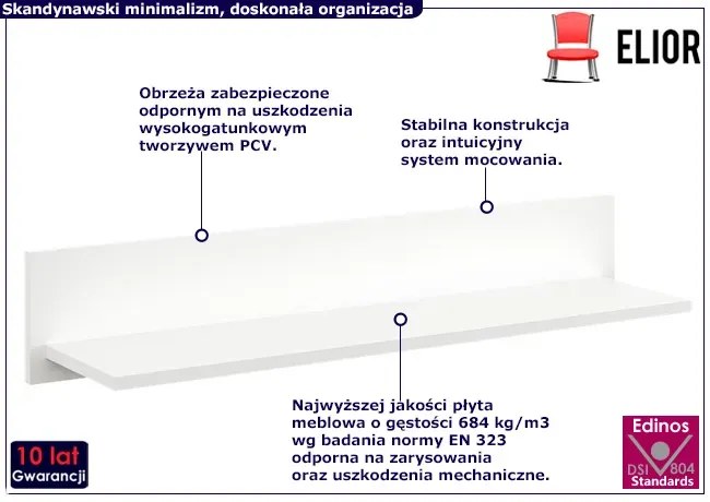 Biała minimalistyczna półka ścienna - Zena