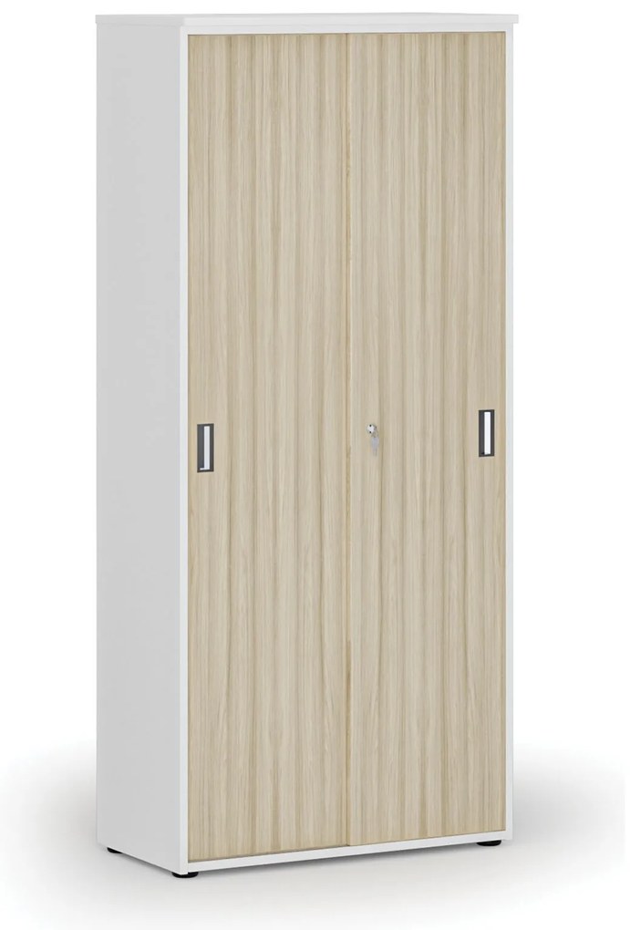 Szafa z drzwiami przesuwnymi PRIMO WHITE, 800 x 420 x 1781 mm, biały/dąb naturalny