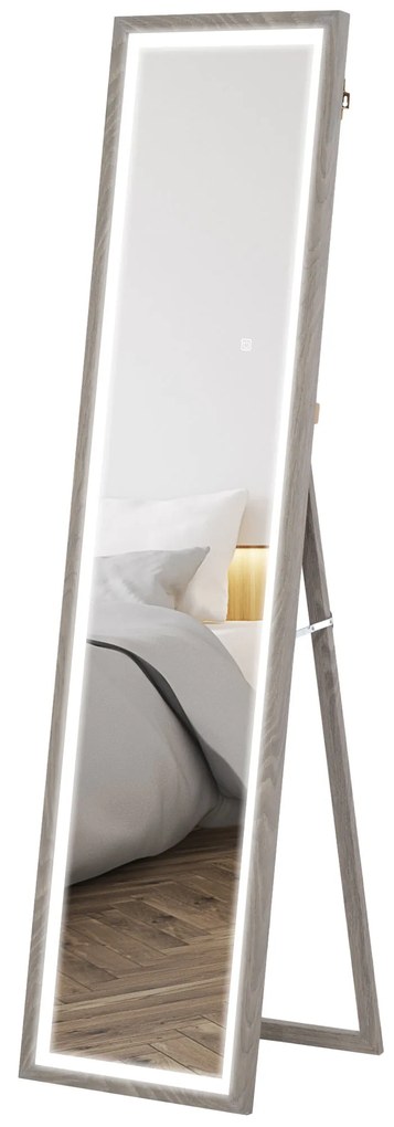HOMCOM Lustro całego ciała z LED, 40 x 160 cm, sterowanie dotykowe, ściemnialne, 3 kolory, Szary