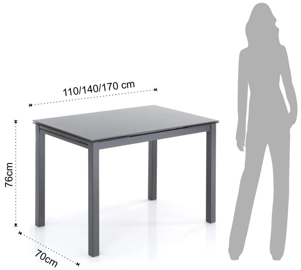 Rozkładany stół ze szklanym blatem 70x110 cm Fast – Tomasucci