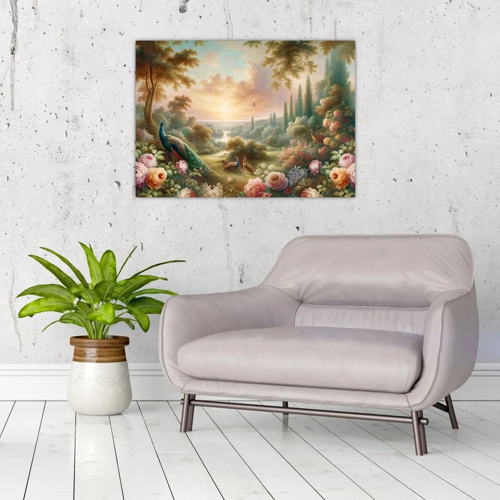 Obraz - Pawie w ogrodzie (70x50 cm)