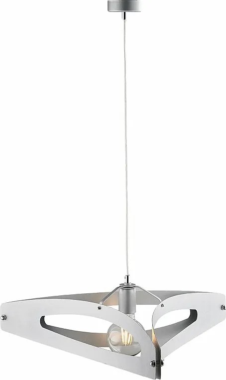 Lampa wisząca Onyx z białego żelaza i polerowanego chromu, laserowo cięty klosz z dekoracją w kolorze antycznego srebra, regulowany kabel, 1 światło