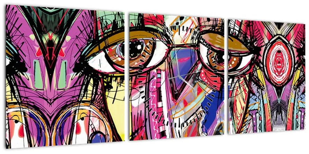 Obraz - Street art - sowa (z zegarem) (90x30 cm)