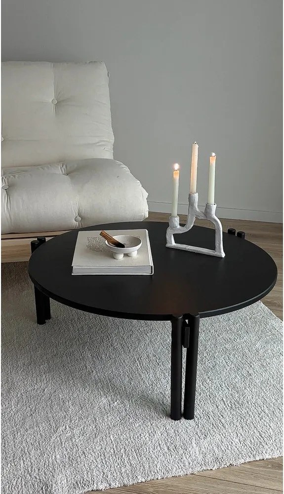 Czarny okrągły stolik z litego drewna sosnowego ø 80 cm Sticks – Karup Design