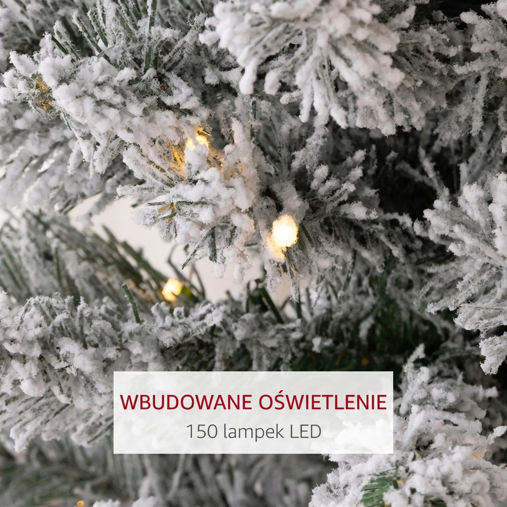 HOMCOM Choinka 180 cm z girlandą LED, sztuczne drzewko, odporna na ogień, z metalową podstawą, Zielona | Aosom PL