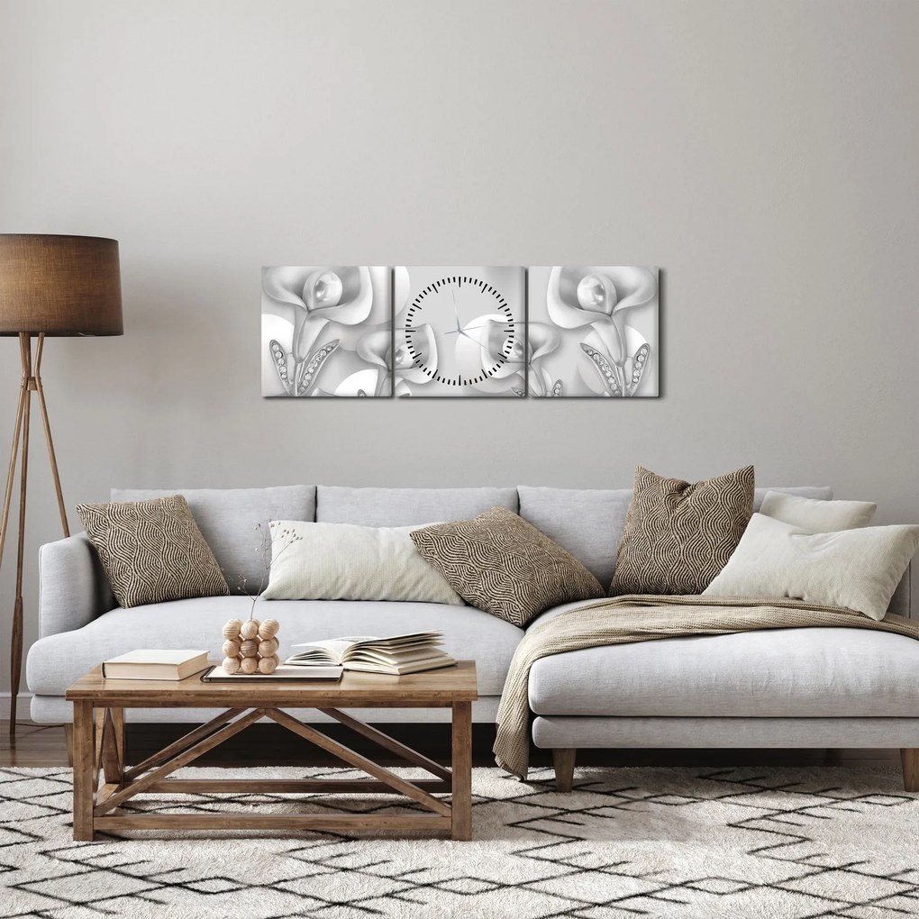 Obraz - kwiatowy wzór (z zegarem) (90x30 cm)