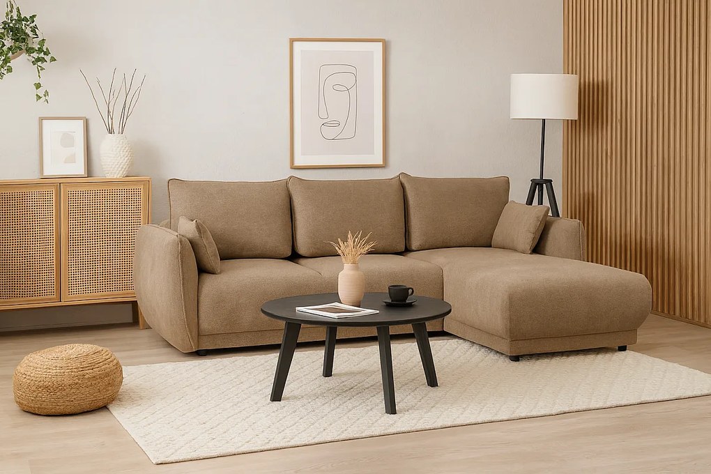 Narożnik prawy Loren z funkcją spania 255x165x91 cm – tkanina Raven 30 beżowa